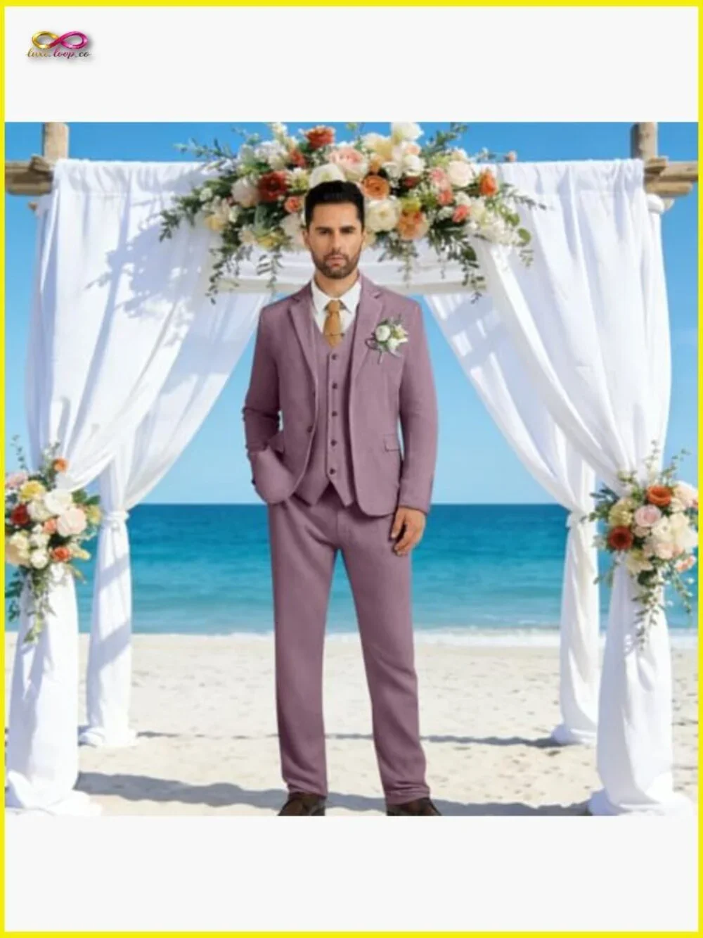 Men's Linen Suit Set Slim Fit 3 Piece Jacket Vest Pants Retro Modern